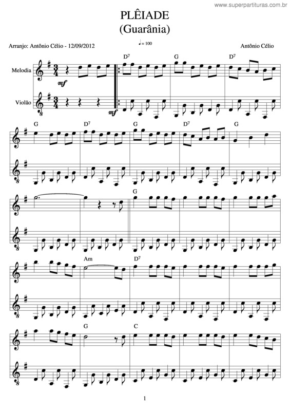 Partitura da música Plêiade