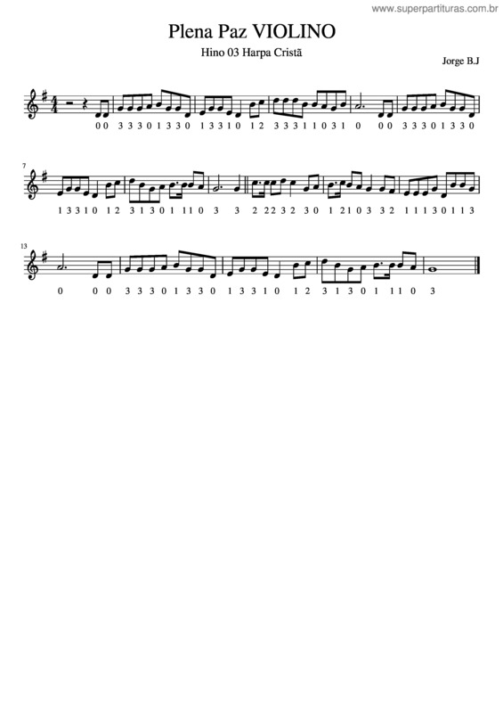 Partitura da música Plena Paz  Violino Hino 03 Harpa Cristã