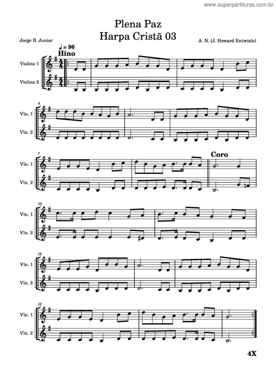 Partitura da música Plena Paz Harpa Cristã 03