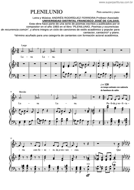 Partitura da música Plenilunio, Canción Lunar Para Piano Y Soprano