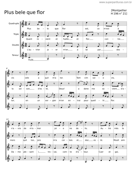 Partitura da música Plus Bele Que Flor
