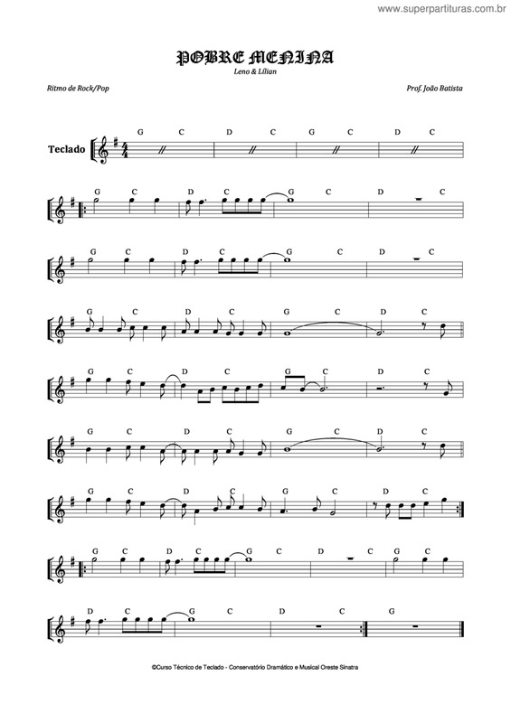 Partitura da música Pobre Menina