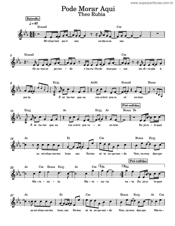 Partitura da música Pode Morar Aqui v.2