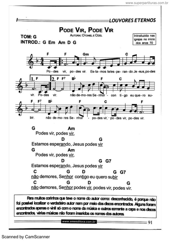 Partitura da música Pode Vir, Pode Vir