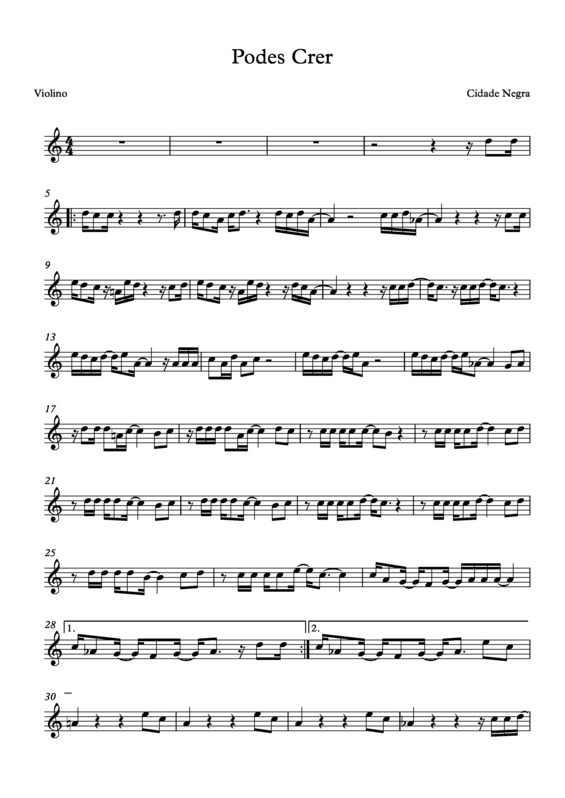 Podes Crer - Cidade Negra - Partitura para Clarinete (C)