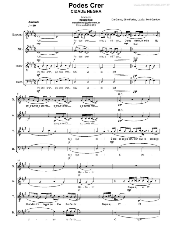 Partitura da música Podes Crer