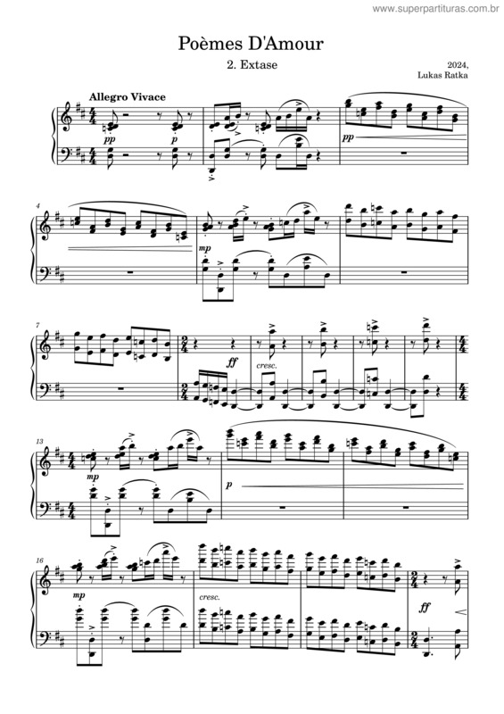 Partitura da música Poèmes D`Amour: 2. Extase