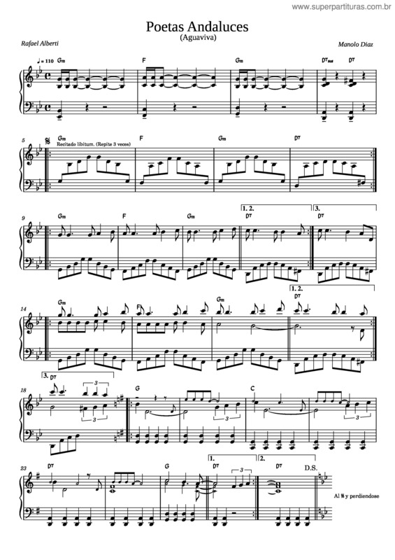 Partitura da música Poetas Andaluces – Aguaviva