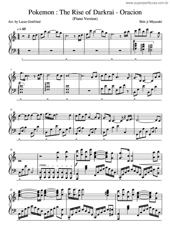 Partitura da música Pokemon : The Rise Of Darkrai – Oracion