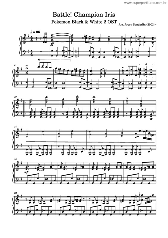 Partitura da música Pokémon Black And White 2 – Battle! Champion Iris – Piano Solo