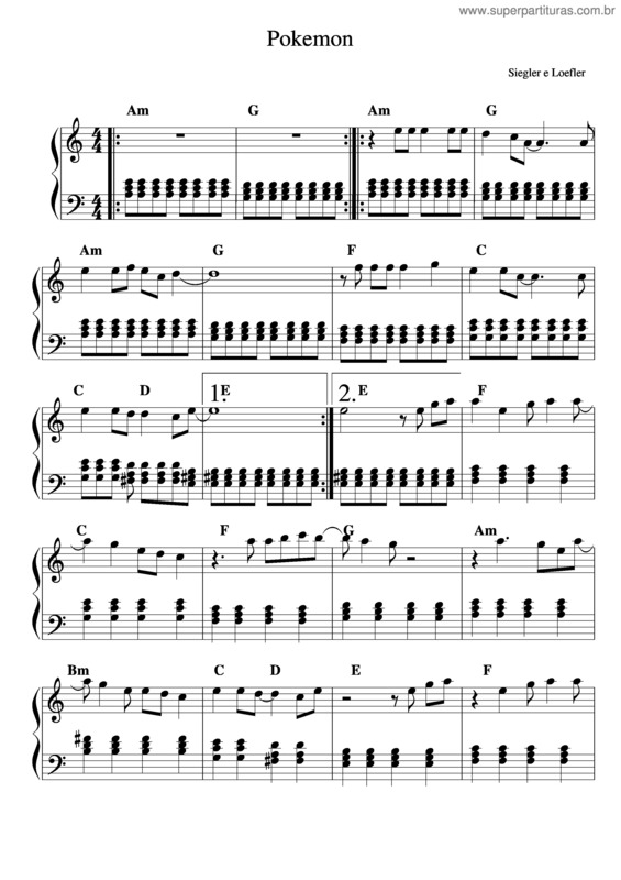 Partitura da música Pokemon