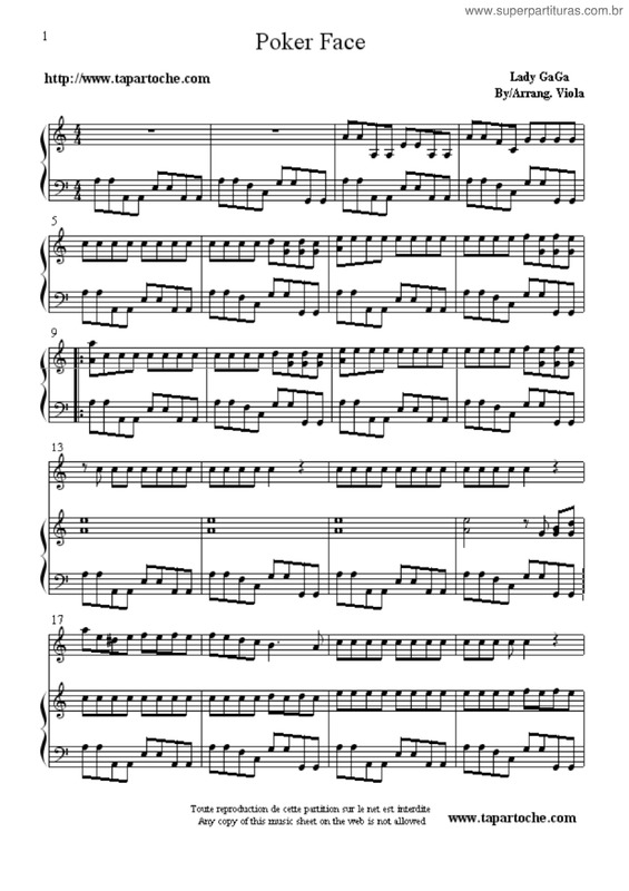 Partitura da música Poker Face 