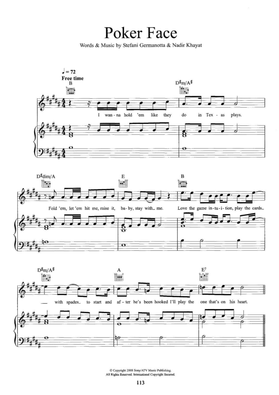 Partitura da música Poker Face v.2