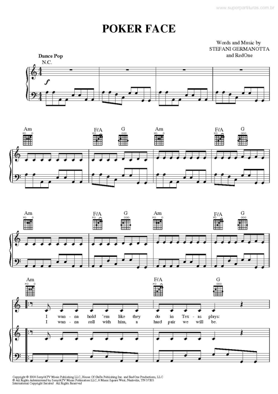 Partitura da música Poker Face v.5