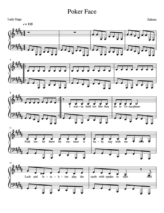 Partitura da música Poker Face v.7