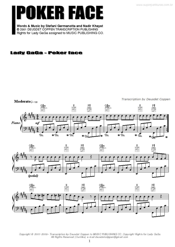 Partitura da música Poker Face