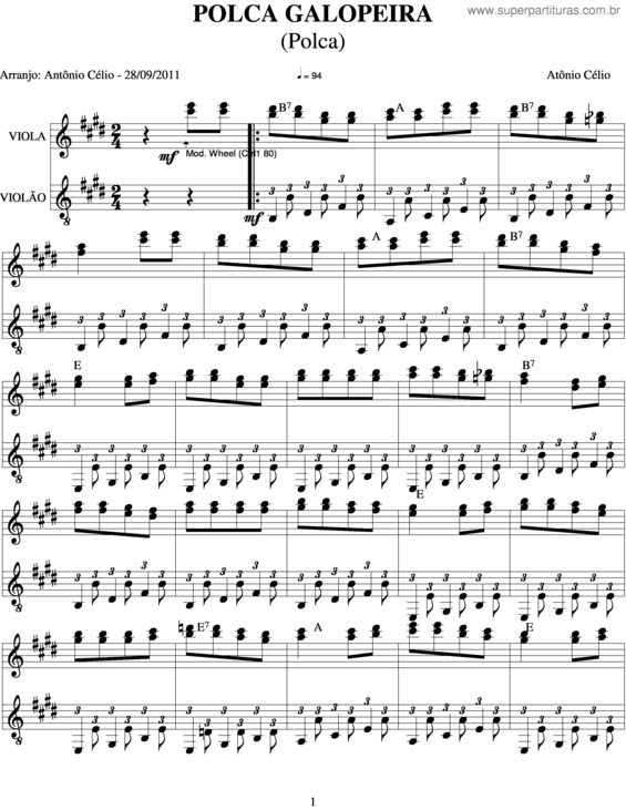 Partitura da música Polca Galopeira