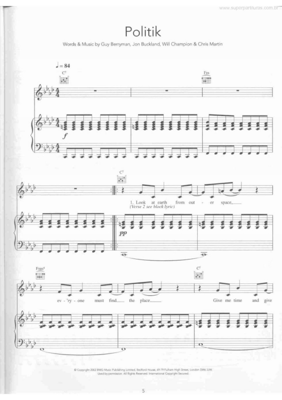 Partitura da música Politik