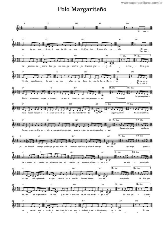 Partitura da música Polo Margariteño – Repertorio Tradicional Venezolano Polo Margariteño
