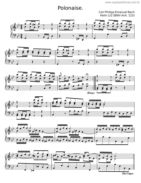 Partitura da música Polonaise In G Minor Anna Magdalena Notebook – Carl Philipp Emanuel Bach v.2