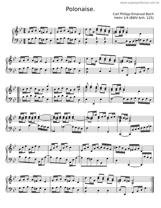 Partitura da música Polonaise In G Minor Anna Magdalena Notebook – Carl Philipp Emanuel Bach