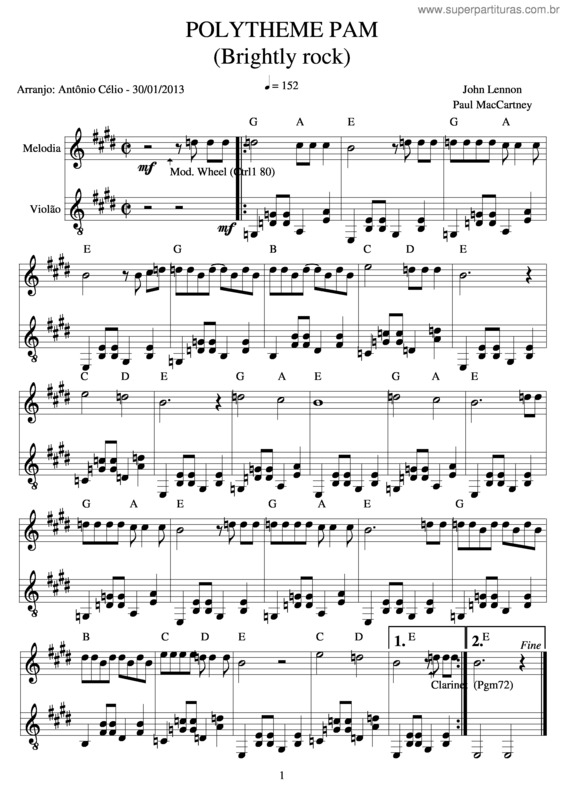 Partitura da música Polytheme Pam