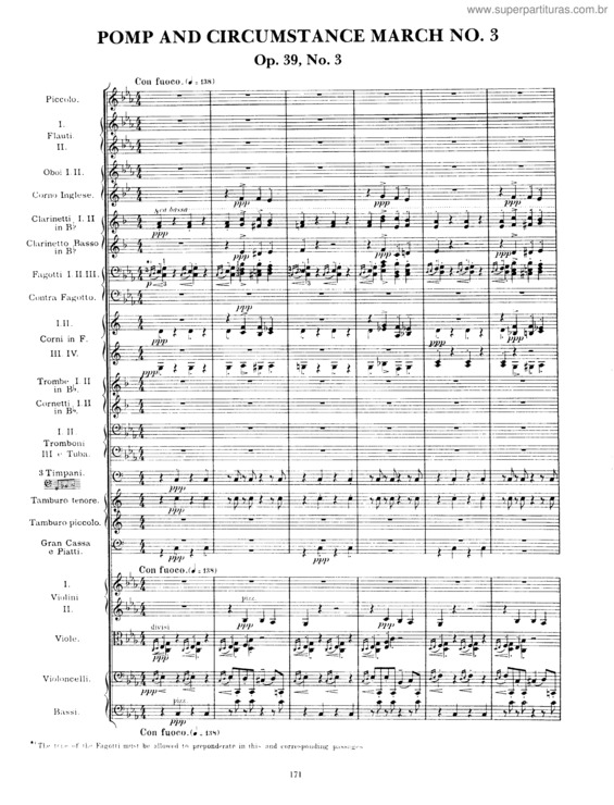 Partitura da música Pomp and Circumstance March No. 3