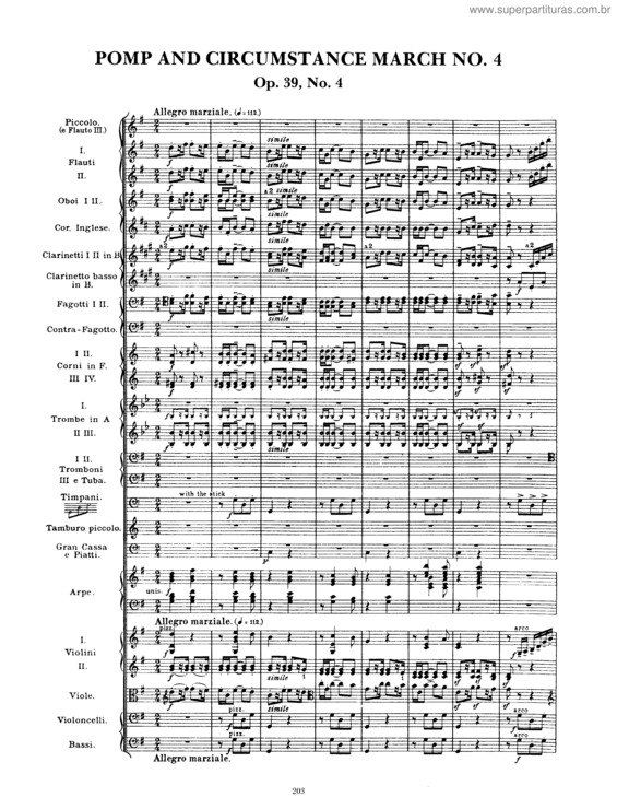 Partitura da música Pomp and Circumstance March No. 4