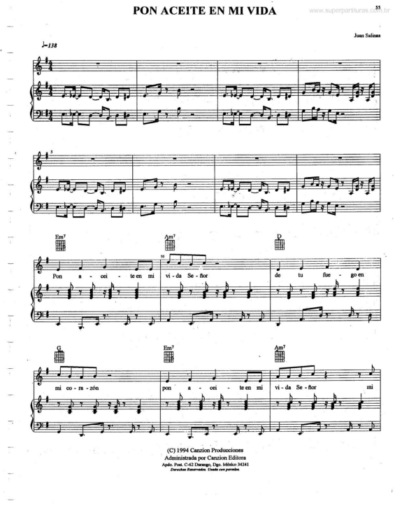 Partitura da música Pon Aceite en Mi Vida