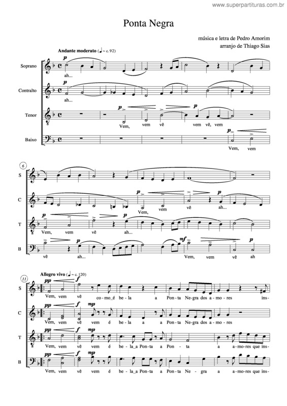 Partitura da música Ponta Negra