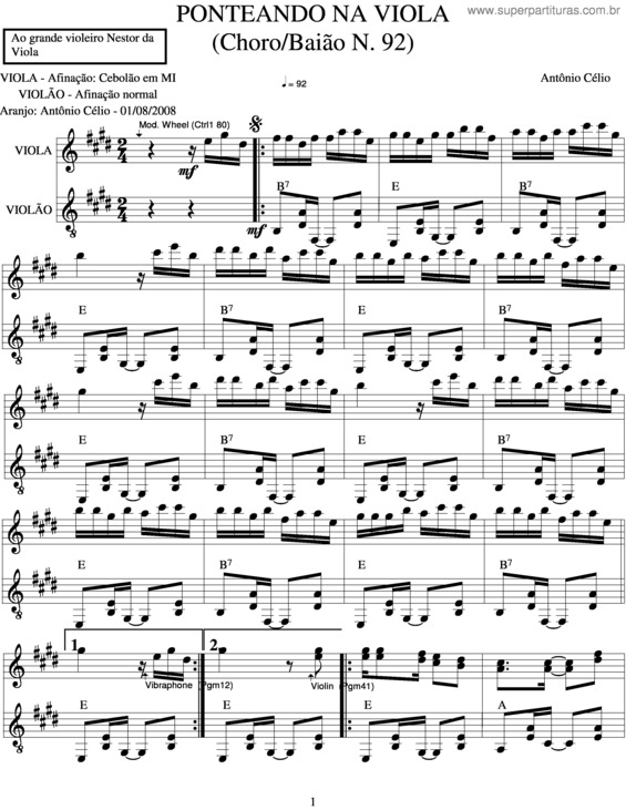 Partitura da música Ponteando Na Viola