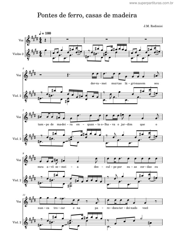 Partitura da música Pontes De Ferro, Casas De Madeira – J.M. Redimisi