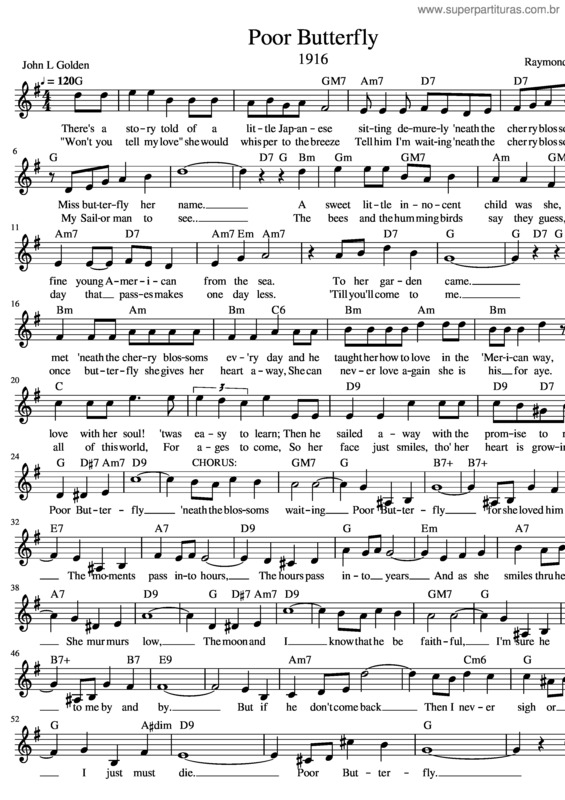Partitura da música Poor Butterfly