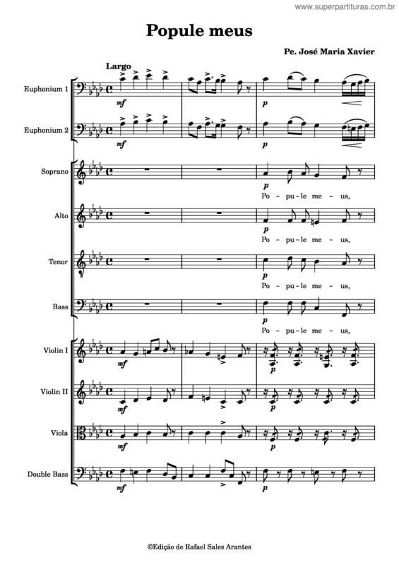 Partitura da música Popule Meus – José Maria Xavier
