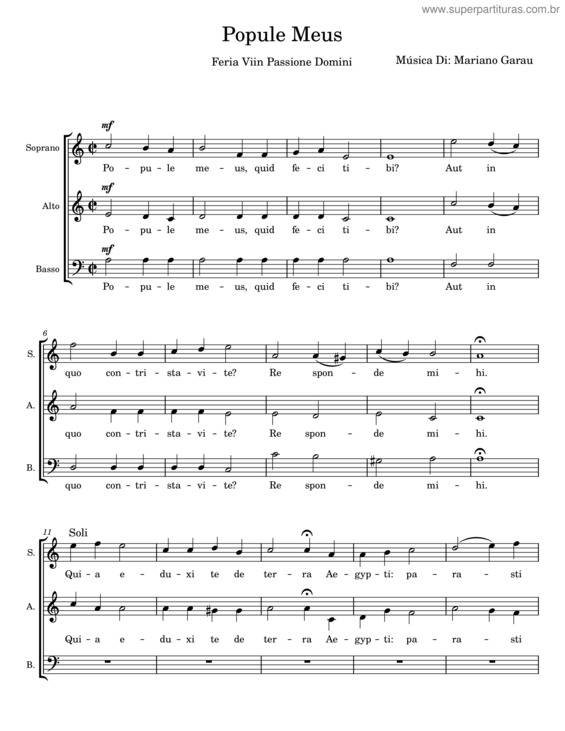 Partitura da música Popule Meus – Mariano Garau