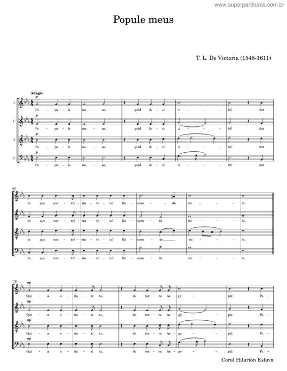 Partitura da música Popule Meus – T. L. De Victoria
