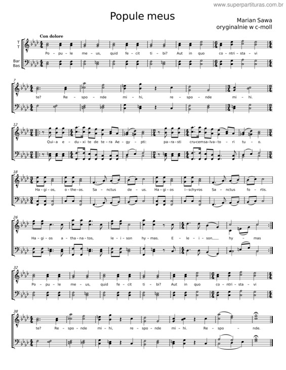 Partitura da música Popule Meus – Tomás Luis De Victoria