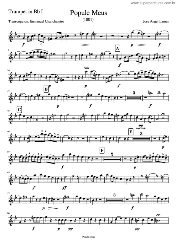 Partitura da música Popule Meus Trumpet