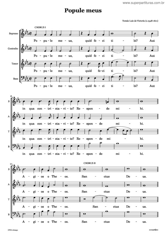 Partitura da música Popule Meus — Tomas Luis De Victoria