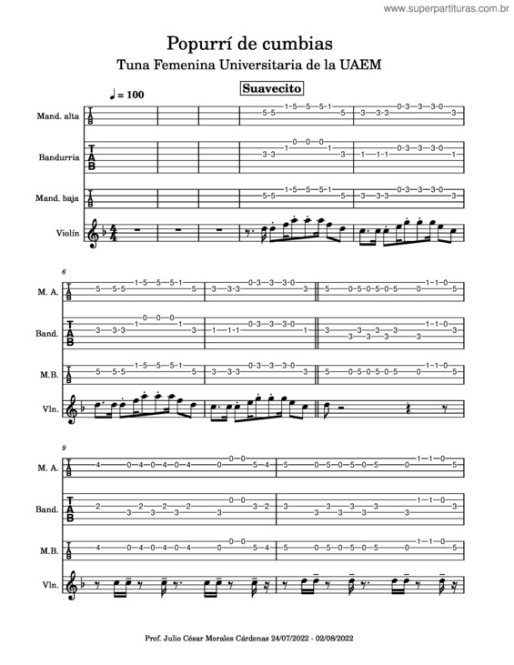 Partitura da música Popurrí De Cumbias