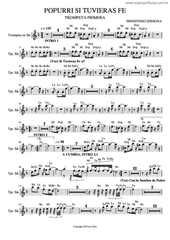 Partitura da música Popurri Si Tuvieras Fe Trompeta 1