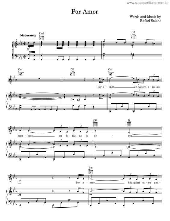 Partitura da música Por Amor – Rafael Solano