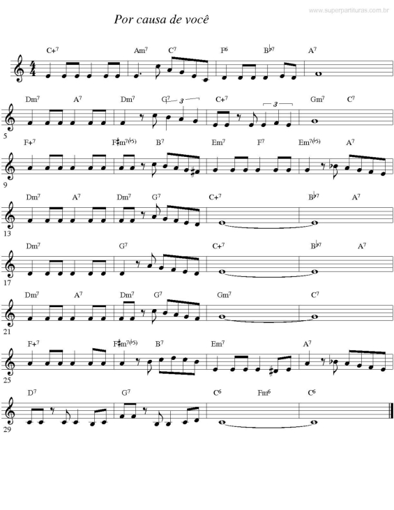 Partitura da música Por Causa de Você