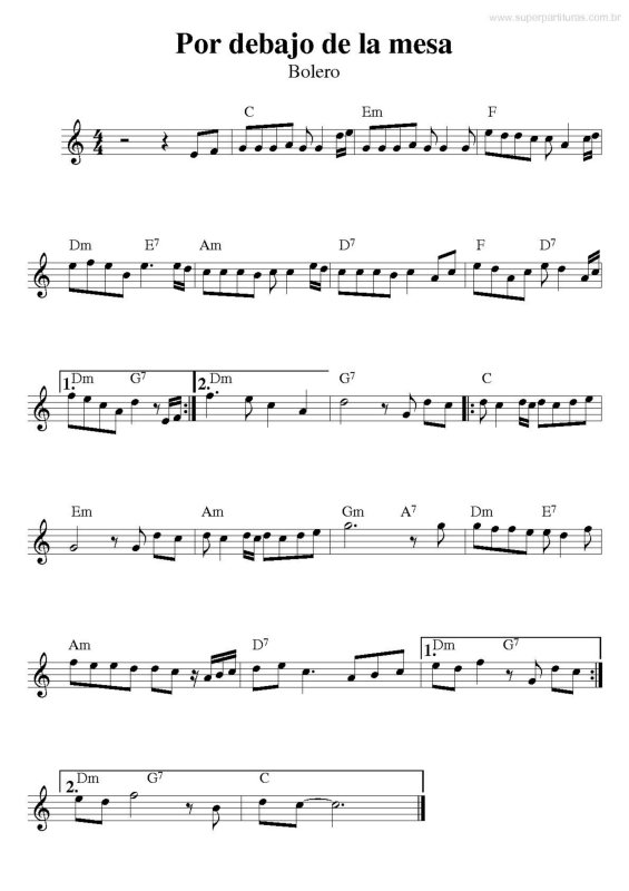 Partitura da música Por Debajo de la Mesa