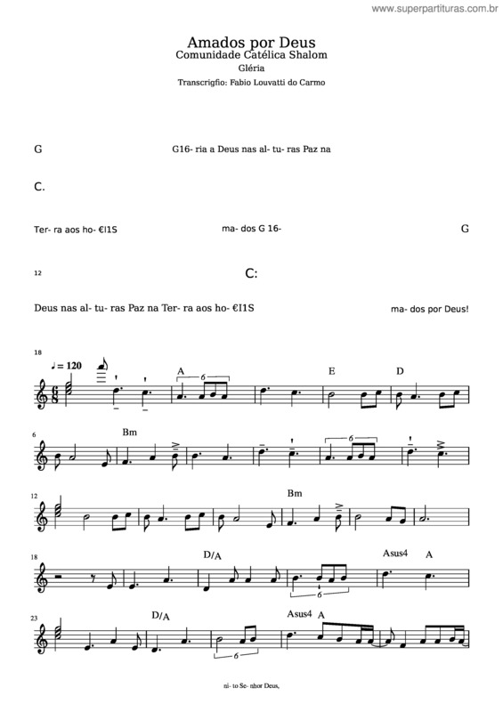 Partitura da música Por Ele Amados – Comunidade Católica Shalom