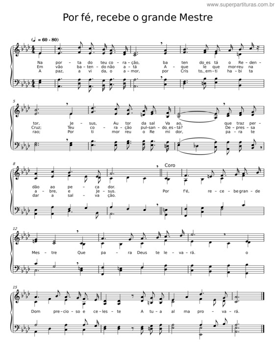 Partitura da música Por Fé, Recebe O Grande Mestre