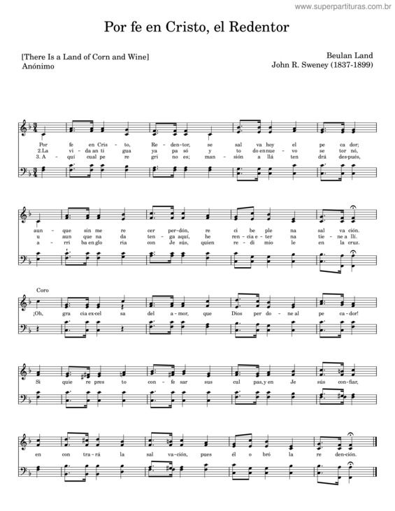 Partitura da música Por Fe En Cristo, El Redentor – John R. Sweney