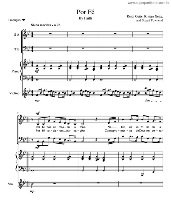 Partitura da música Por Fé