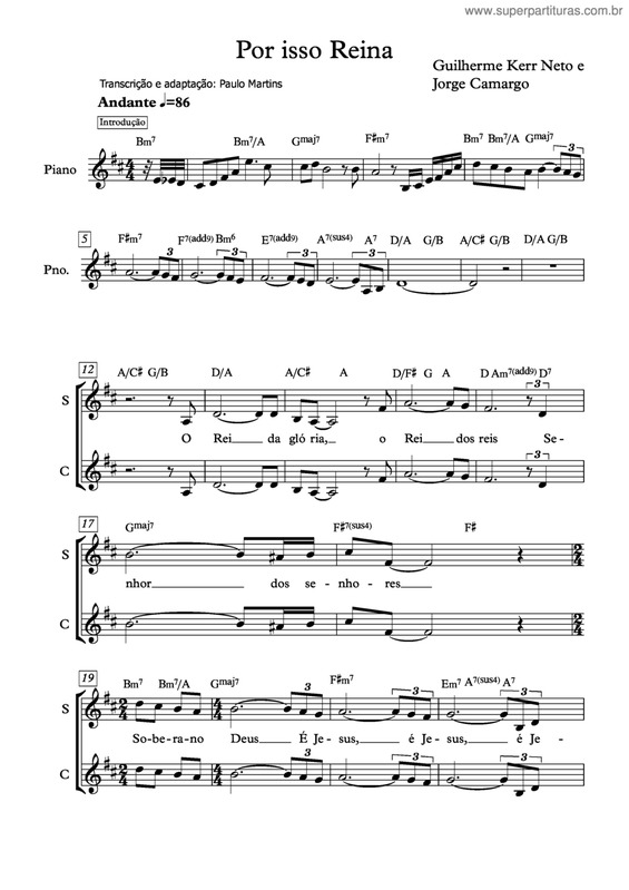 Partitura da música Por Isso Reina (O Rei Da Glória)