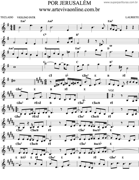 Partitura da música Por Jerusalém